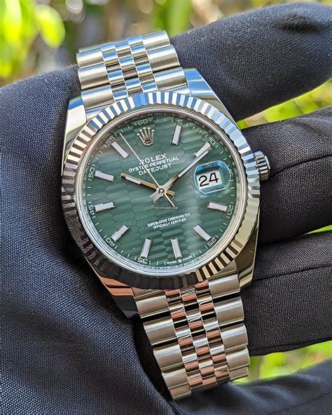 rolex green fluted motif dial|rolex datejust 41 mint green.